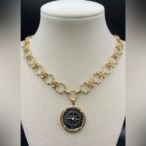 Costume jewelry! Ancient Greek reproduction matte gold compass coin necklace1